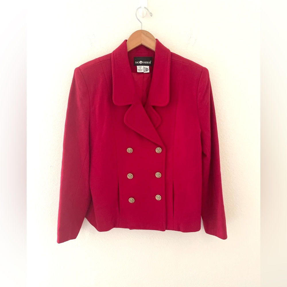 Vintage Sag Harbor Red Wool Double Breasted Blazer Coat‎